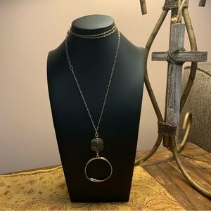 Gold and Green Circle Dainty Pendant Necklace